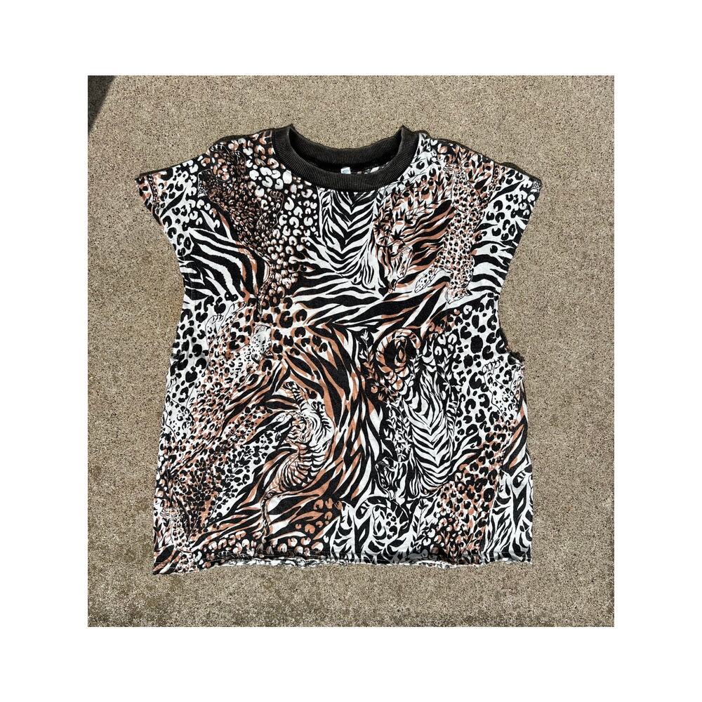 Free People Blouse Women Size XS Leopard Dreams T-Shirt Printed Muscle Tee Boho‎